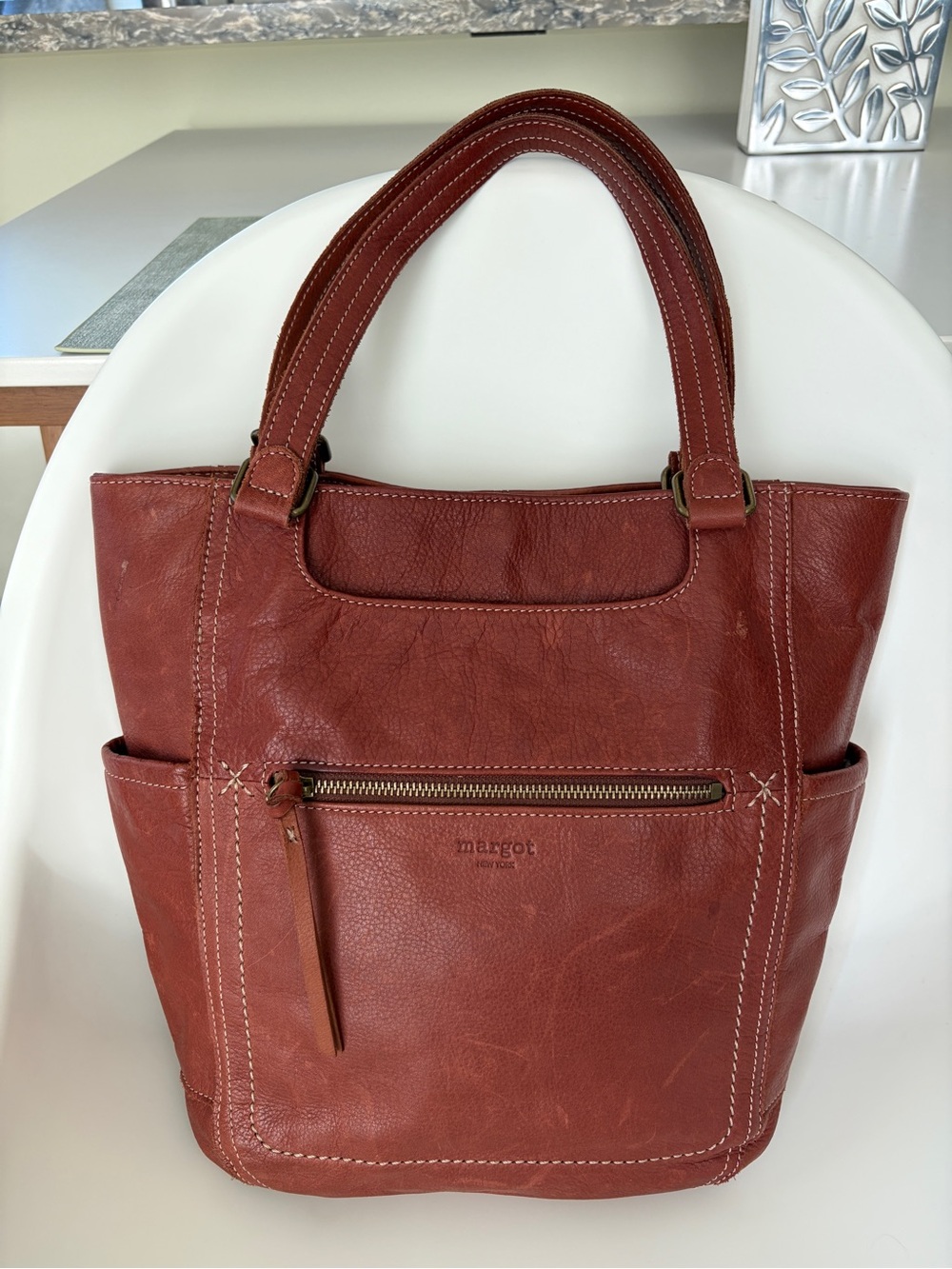 Margot New York Cognac Brown Leather Utility Tote